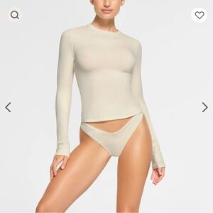 Skims Long Sleeve T-Shirt Cotton Jersey - XS - Bone